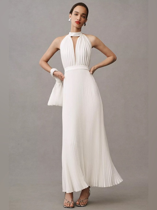 Anthropologie Dresses & Skirts - L'IDÉE
Chateau Halter Front-Cutout Pleated Midi Dress